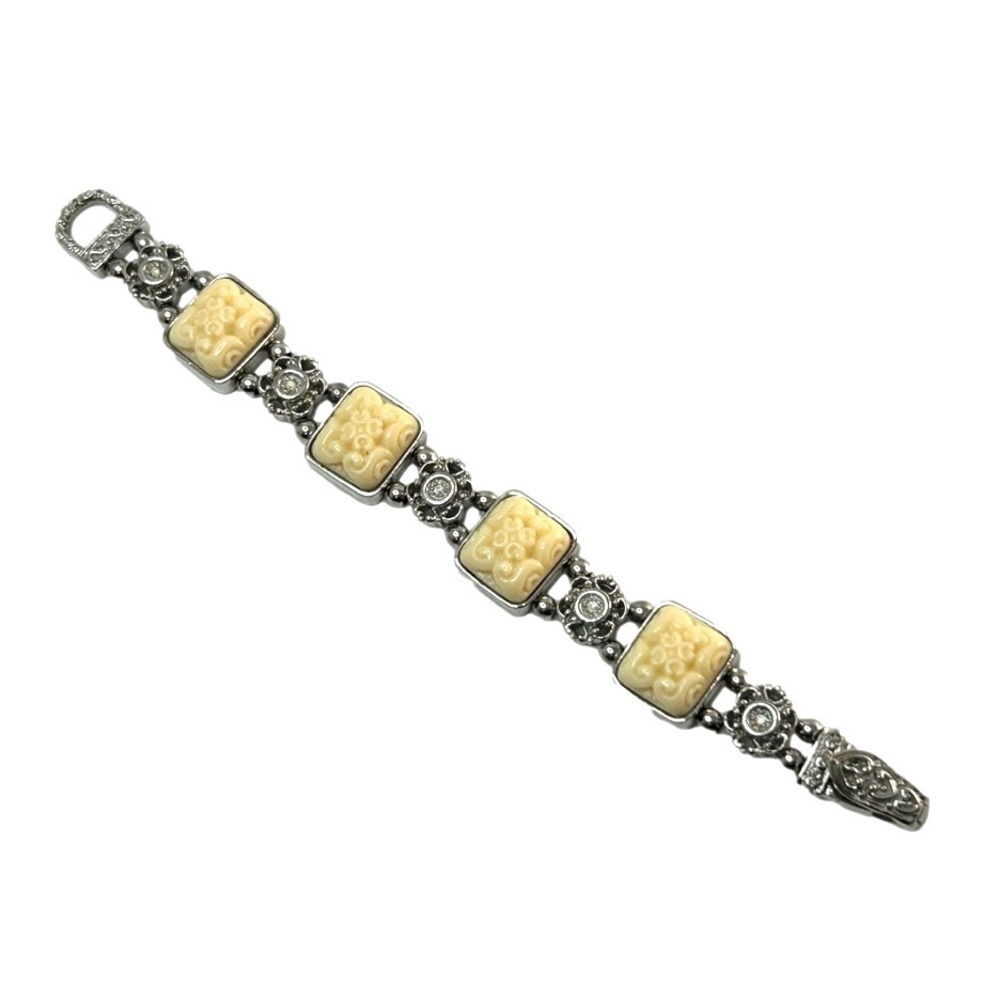 Silver Tone Plastic Carved Linked Bracelet 7”